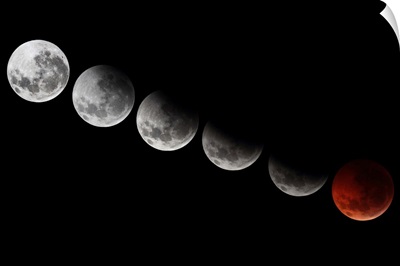 A composite showing different stages of the 2010 solstice total moon eclipse