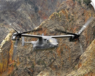 A CV-22 Osprey flies over the canyons in northern New Mexico
