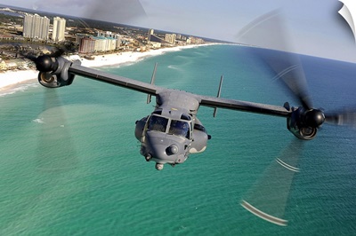 A CV22 Osprey aircraft flies over Floridas Emerald Coast