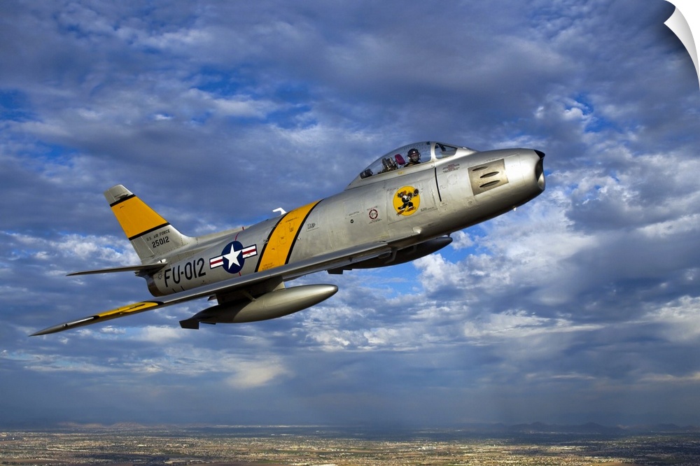 A F-86 Sabre jet in flight over Glendale, Arizona.