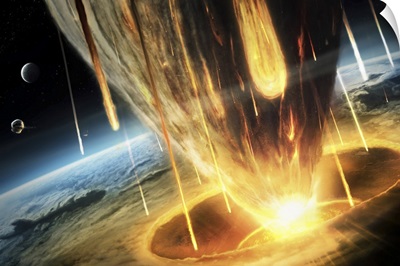 A giant asteroid collides with the earth