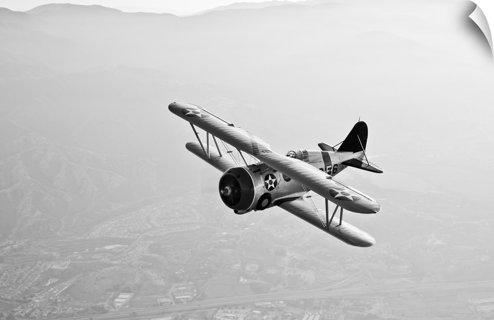A Grumman F3F biplane in flight.