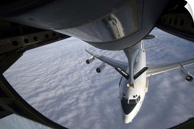 A KC-135 Stratotanker refuels a NATO E-3 Sentry aircraft