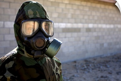 A Marine Wearing A Gas Mask After Completion Of The Confidence Chamber