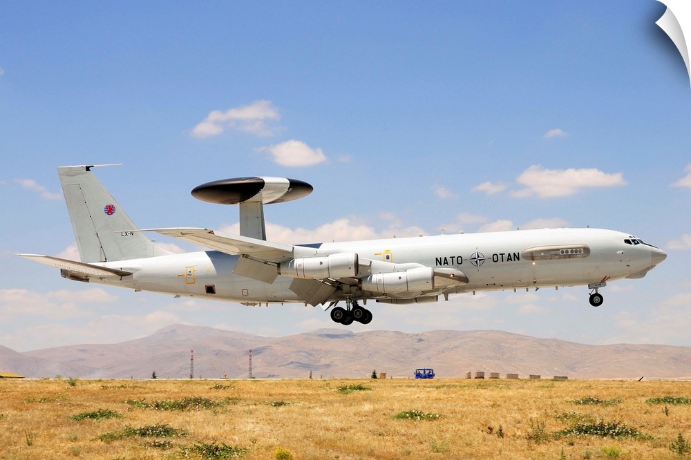 A NATO AWACS E-3A Sentry landing in Konya, Turkey.