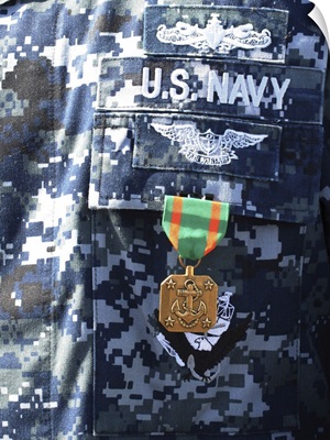 A Navy And Marine Corps Achievement Medal Adorns The US Navy Uniform