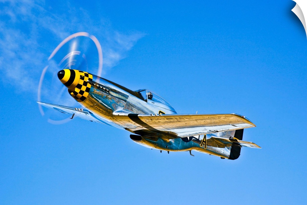A North American P-51D Mustang in flight near Chino, California.