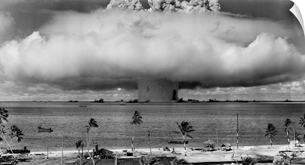 July 25, 1946 - Vintage American history photo of a nuclear weapon test by the American military at Bikini Atoll, Micrones...
