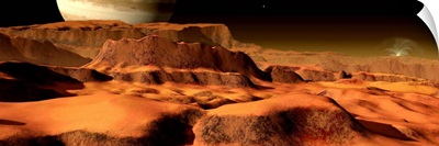 A panorama of the strange, mesa like mountains on Io