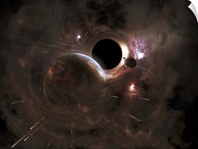 A planet's population fleas in panic from a massive black hole