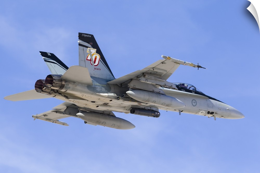 A Royal Australian Air Force F/A-18A Hornet taking off.