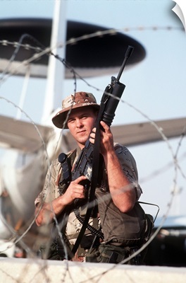 A soldier posts security during Operation Desert Storm