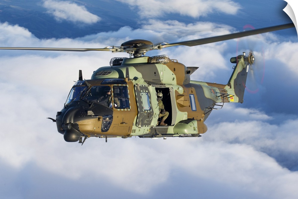 A Spanish Army NH90 transport helicopter during a training flight from its homebase in Logrono, Spain.