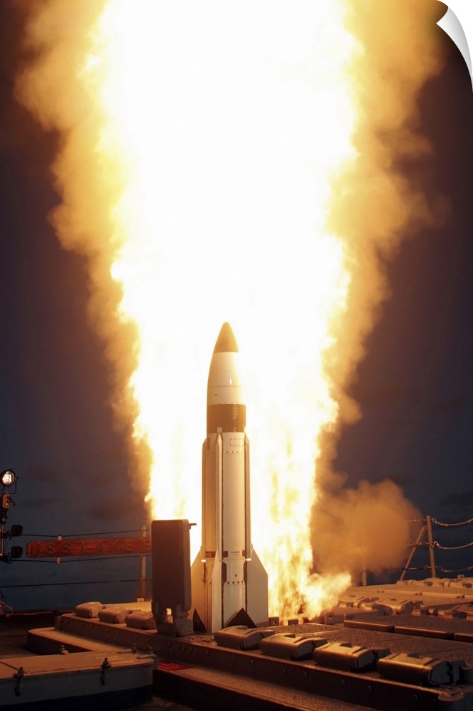 A Standard Missile Three is launched from the vertical launch system aboard USS Lake Erie.