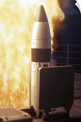 A Standard Missile Three is launched from vertical launch system aboard USS Lake Erie