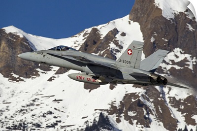 A Swiss Air Force F/A-18 Hornet Takes Off At Its Homebase Meiringen, Switzerland