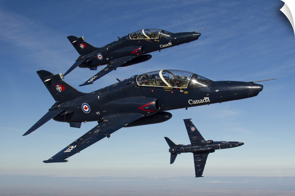 A trio of Royal Canadian Air Force CT-155 Hawk training jets break for the camera.