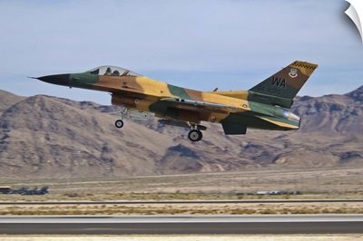 A U.S. Air Force F-16 taking off from Nellis Air Force Base