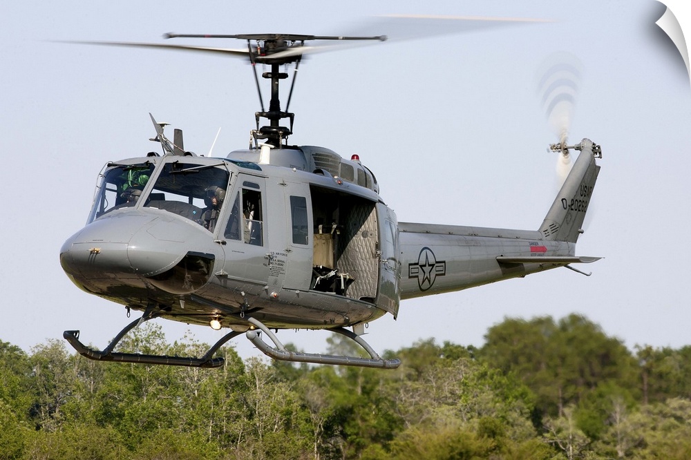 A U.S. Air Force TH-1H Huey II of the 23rd Fighter Training Squadron during a training sortie near Fort Rucker, Alabama. T...