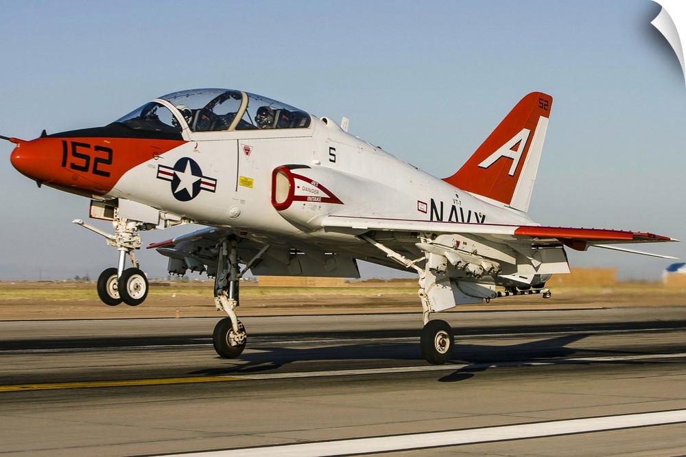 A U.S. Navy T-45 Goshawk taking off as it practices field carrier landings at Naval Air Station El Centro, California..