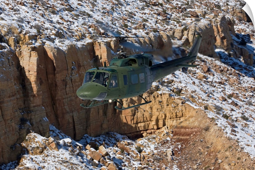 A UH-1N Twin Huey from the 512th RQS flies a training mission near Kirtland Air Force Base, New Mexico.