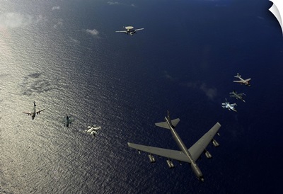 A US Air Force B-52 Stratofortress Aircraft Leads A Formation Of Aircraft