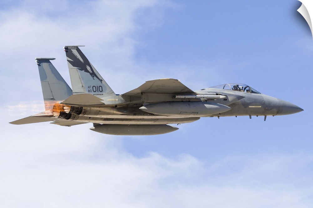 A U.S. Air Force F-15C Eagle taking off from Nellis Air Force Base, Nevada.