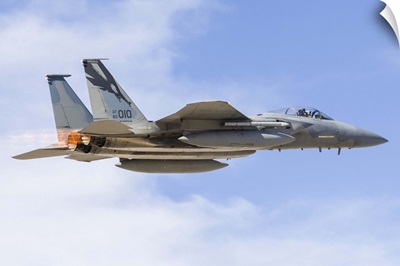 A US Air Force F-15C Eagle taking off from Nellis Air Force Base, Nevada