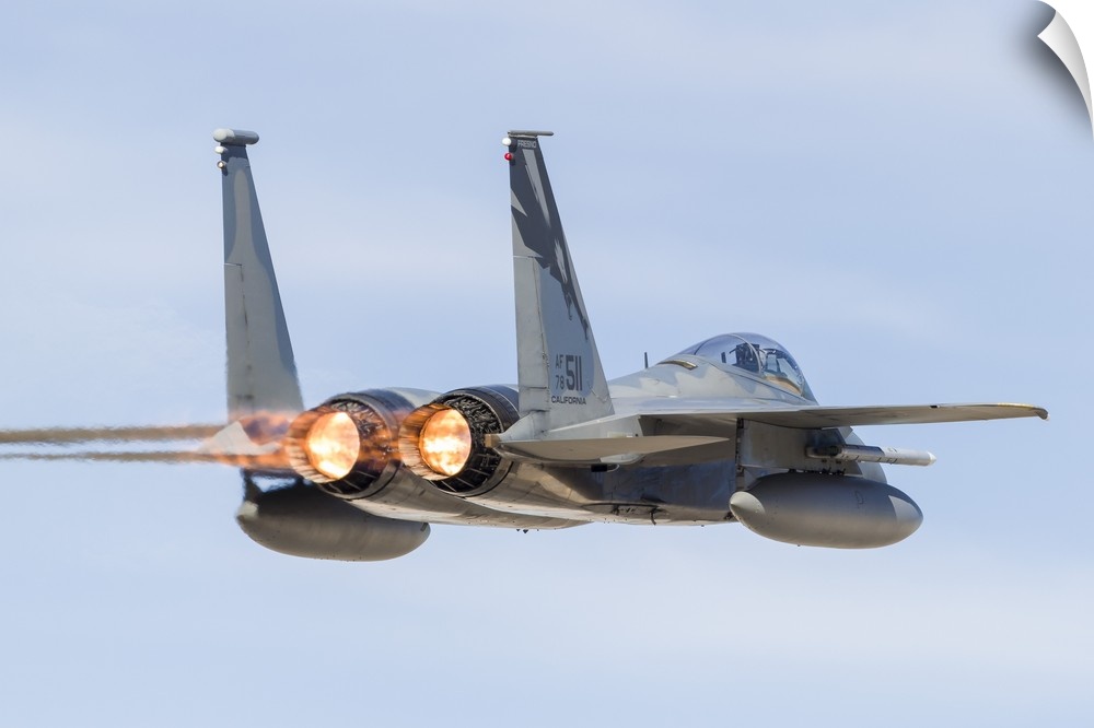 A U.S. Air Force F-15C Eagle taking off from Nellis Air Force Base, Nevada.