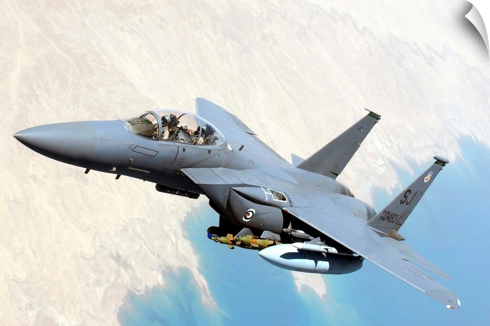 A U.S. Air Force F-15E Strike Eagle aircraft flies over Iraq.