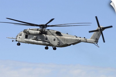 A US Marine Corps CH-53E prepares for landing