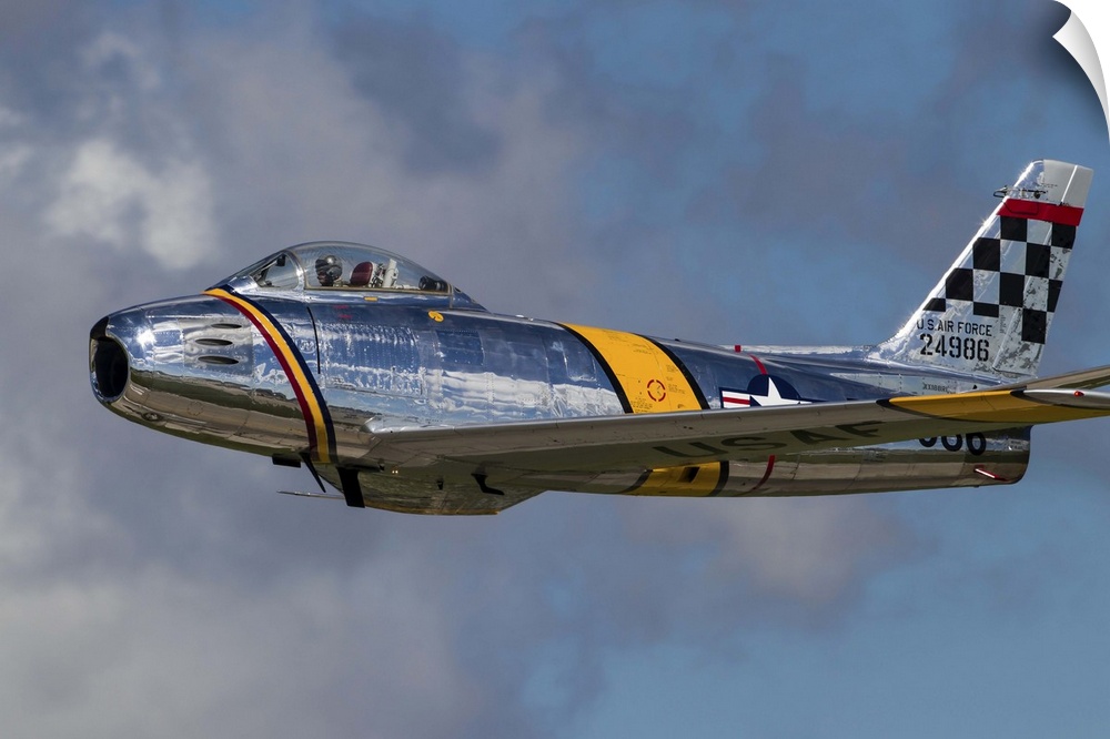 A vintage F-86 Sabre of the Warbird Heritage Foundation takes off from Waukegan, Illinois.