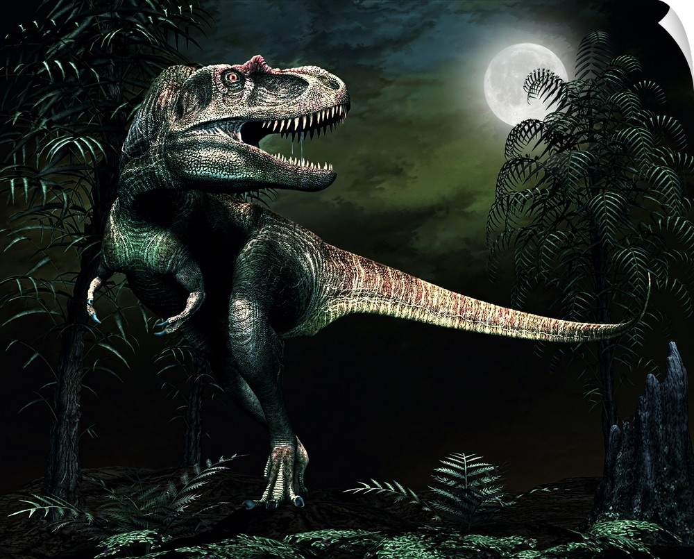 Albertosaurus hunts by moonlight.