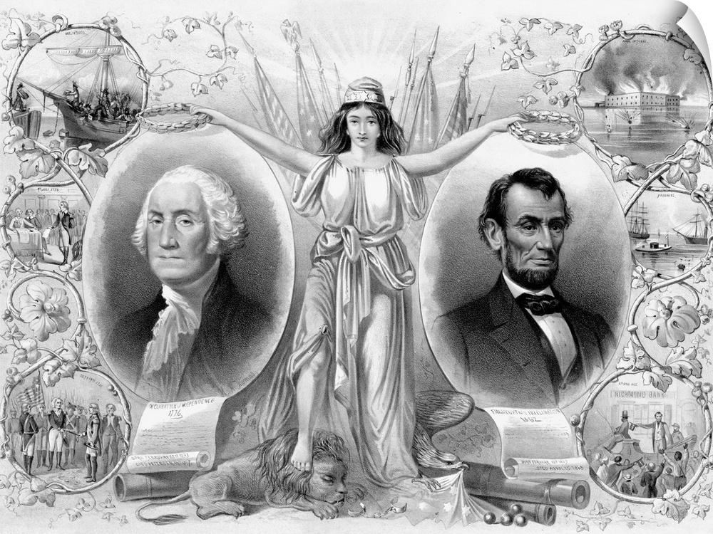 American History print of President Washington and Lincoln.