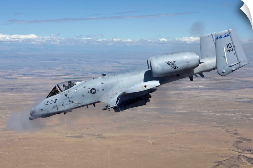An A-10C Thunderbolt from the 190th Fighter Squadron fires its 30mm cannon during a training mission out of Boise, Idaho.