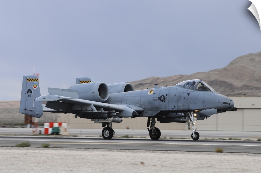 An A-10C Thunderbolt II landing at Nellis Air Force Base, Nevada.