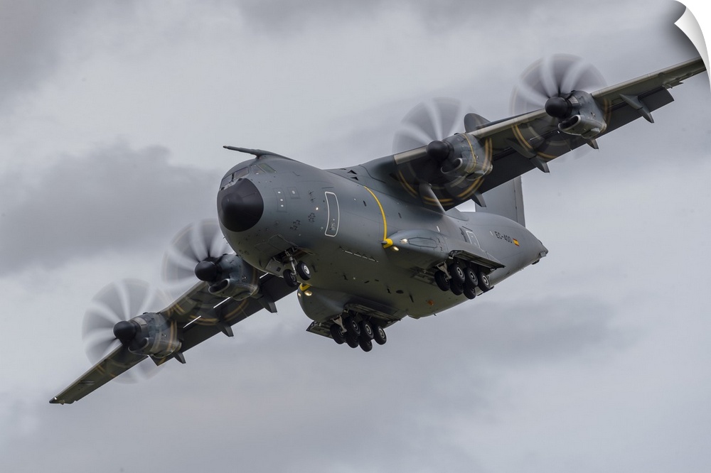 An A400M Atlas turns on to final approach at RAF Fairford in the United Kingdom.