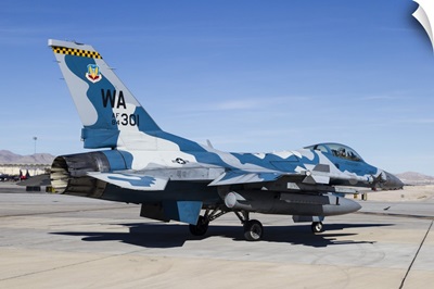 An aggressor F-16 Fighting Falcon of the US Air Force at Nellis Air Force Base
