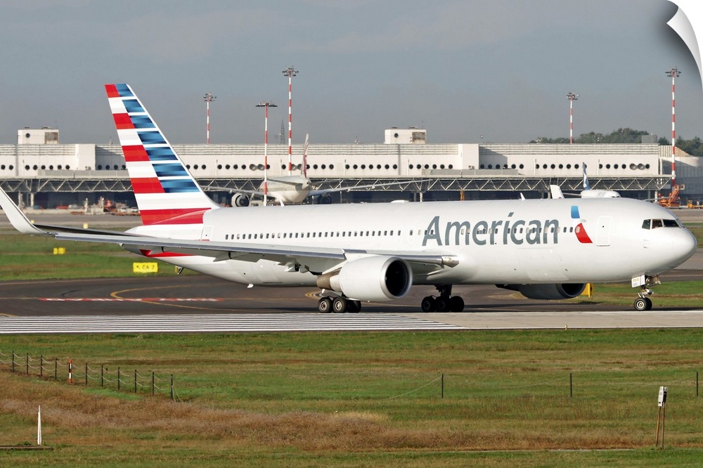 An American Airlines Boeing 767 at Milano Malpensa Airport, Italy.