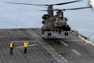 An Army MH-47G Chinook Conducts Deck Landing Qualifications