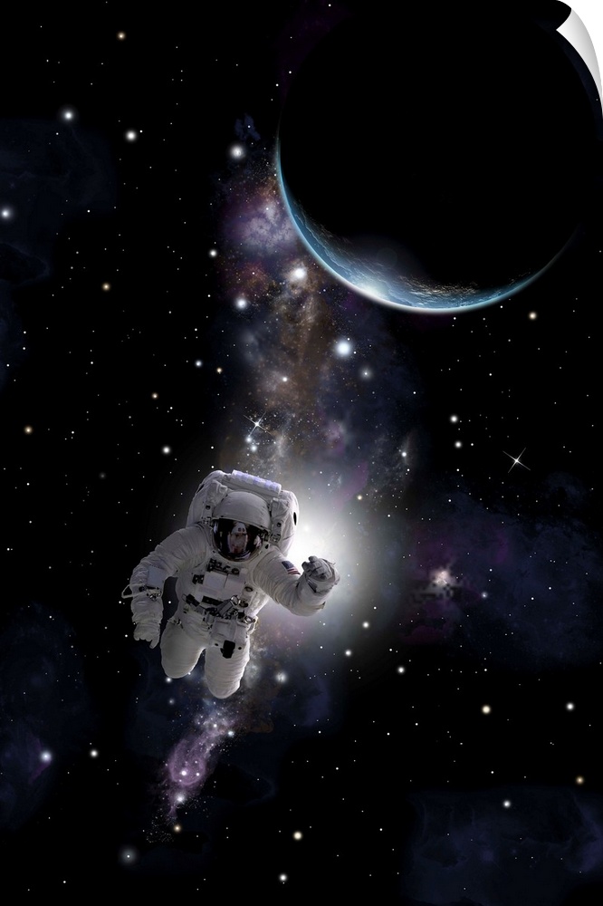 Artist's concept of an astronaut floating in outer space.