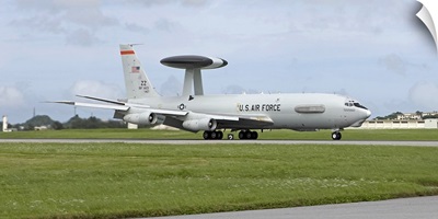 An E-3 AWACS comes in to land at Kadena Air Base, Okinawa, Japan