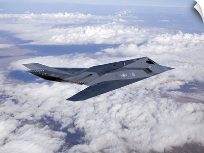 An F-117 Nighthawk stealth fighter in flight over New Mexico