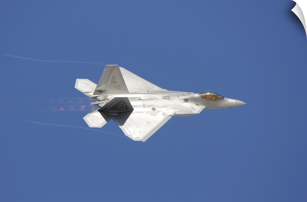 An F-22 Raptor in flight over Nellis Air Force Base, Nevada.