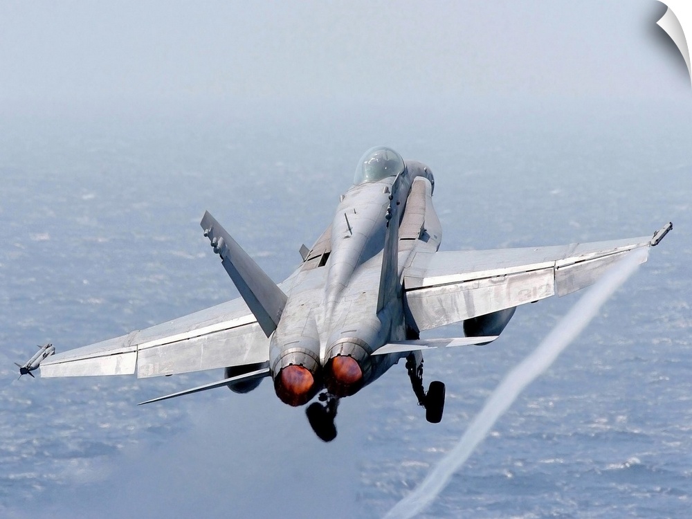 An F/A-18 Hornet taking off.