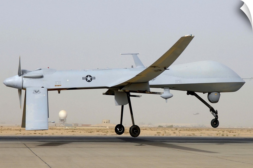 An MQ-1 Predator unmanned aircraft prepares for takeoff in support of operations in Southwest Asia.