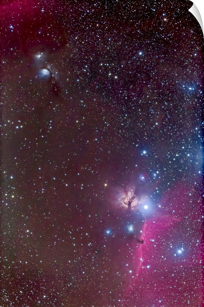 The area around the Belt of Orion, with the Horsehead and Flame Nebulae at bottom flanking the bright star Zeta Orionis, a...