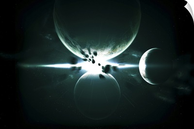 Artist's concept of a planet and its 3 moons aligned