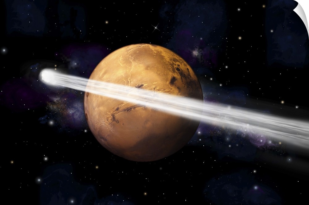 Artist's depiction of the comet C/2013 A1 making a close pass by Mars.