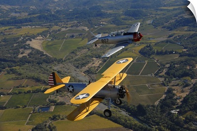 AT-6 Texan and Stearman PT-17 flying over Santa Rosa, California
